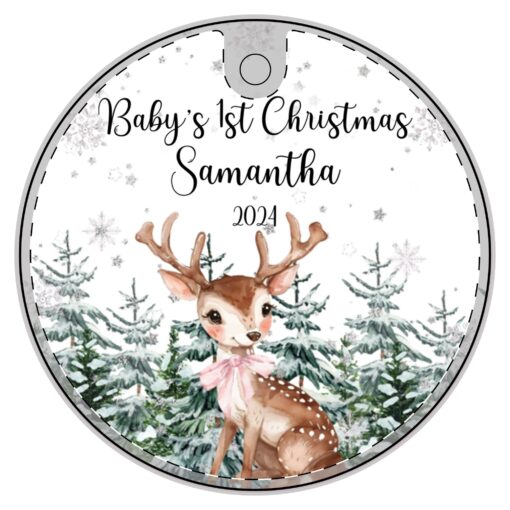 Deer Personalized Baby's 1st Christmas Ornament Girl